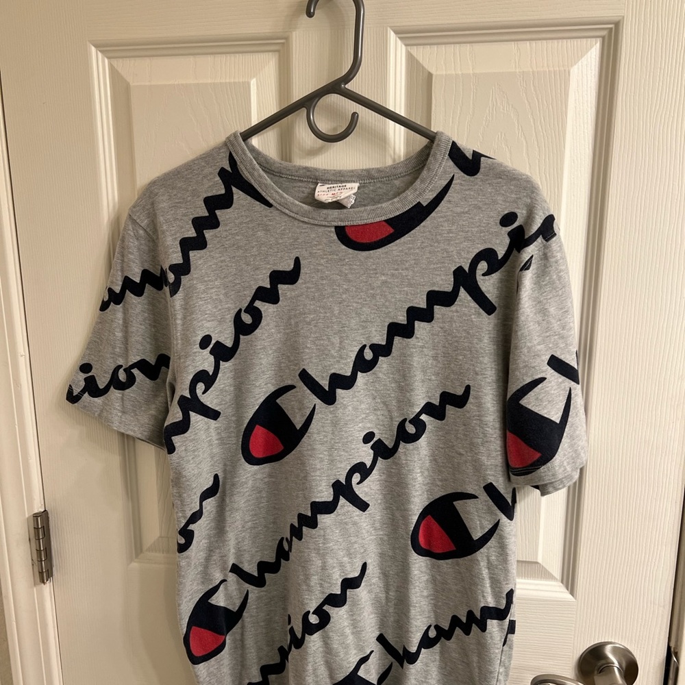 Gray All-Over Print Champion Short-Sleeve Shirt